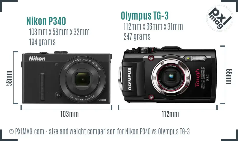 Nikon P340 vs Olympus TG-3 size comparison