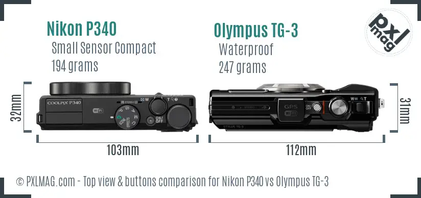 Nikon P340 vs Olympus TG-3 top view buttons comparison