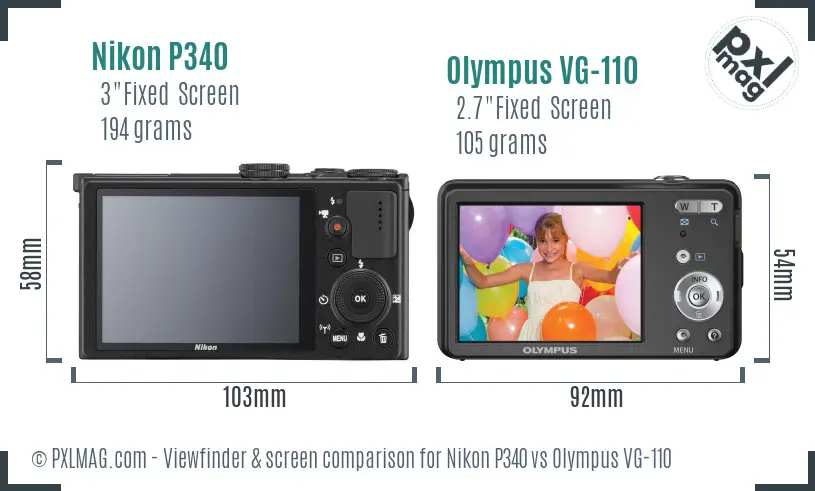Nikon P340 vs Olympus VG-110 Screen and Viewfinder comparison