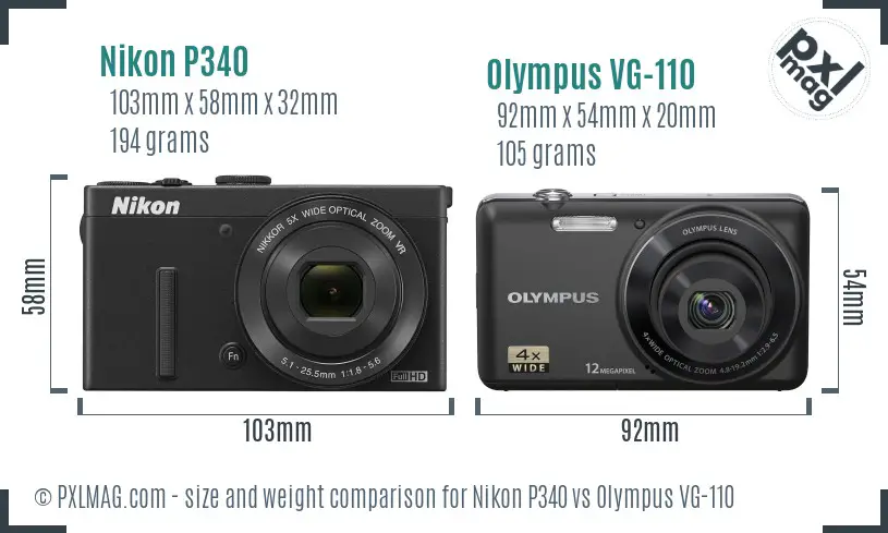 Nikon P340 vs Olympus VG-110 size comparison