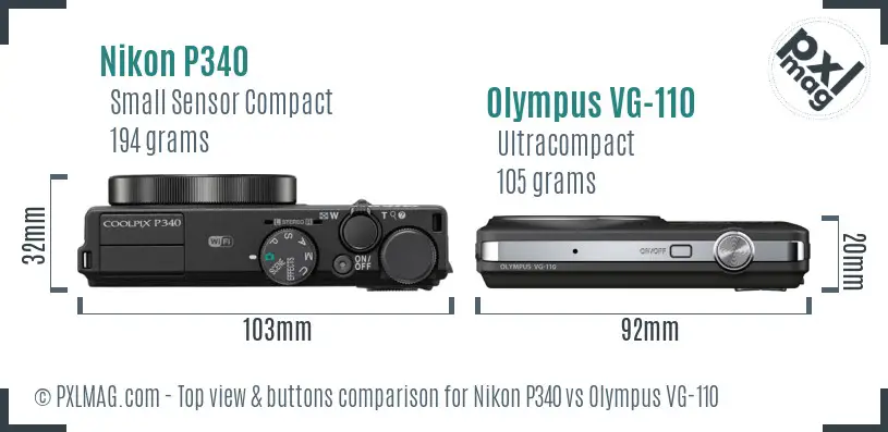 Nikon P340 vs Olympus VG-110 top view buttons comparison