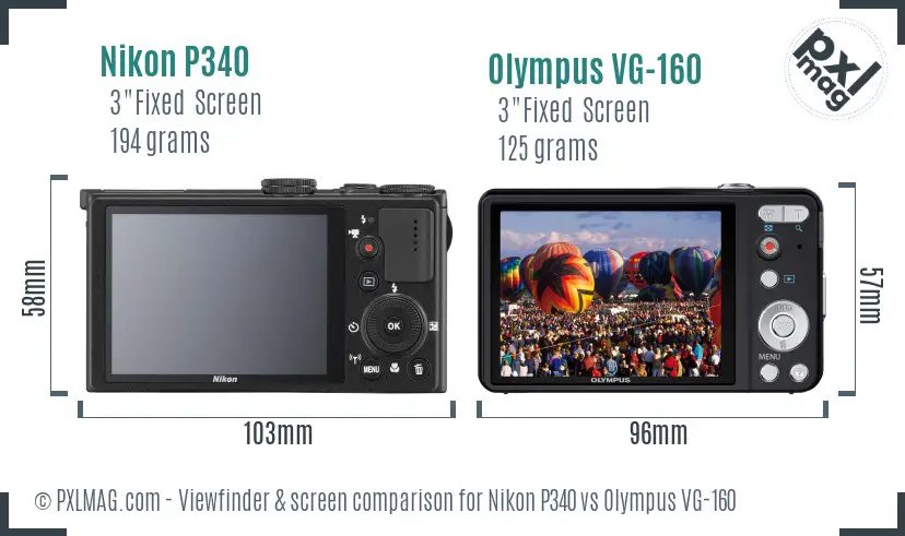 Nikon P340 vs Olympus VG-160 Screen and Viewfinder comparison