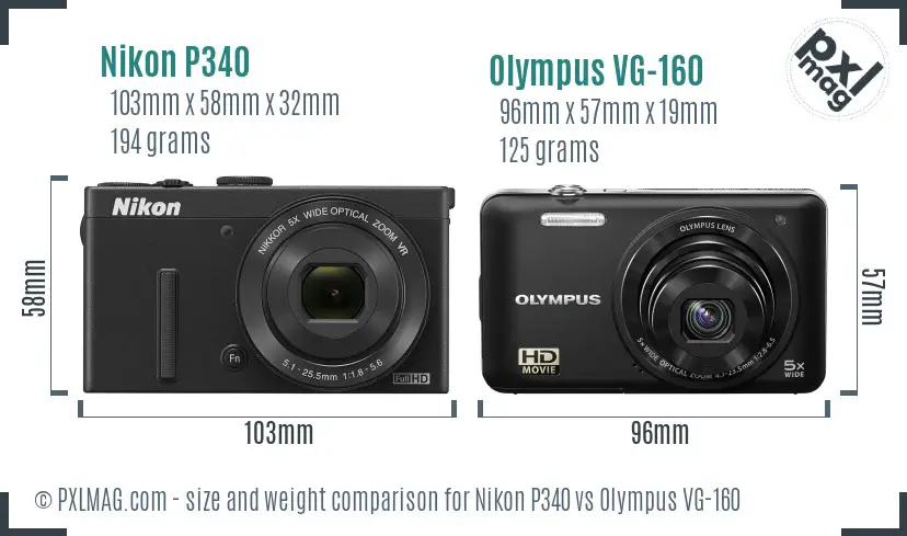 Nikon P340 vs Olympus VG-160 size comparison