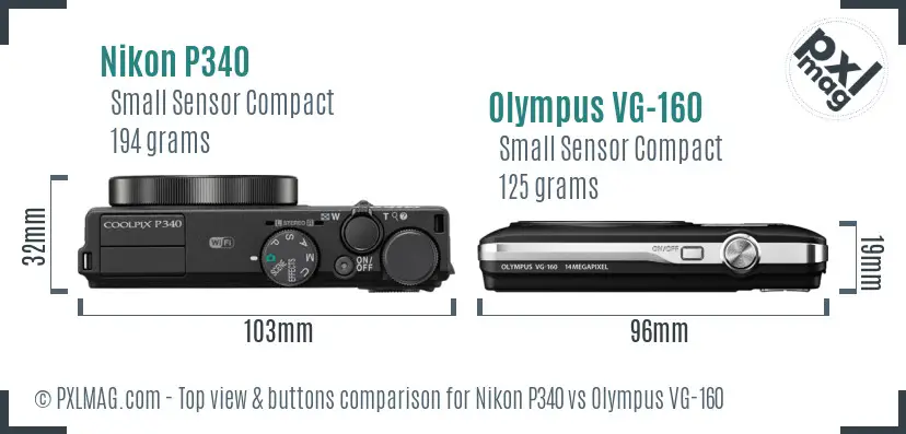 Nikon P340 vs Olympus VG-160 top view buttons comparison