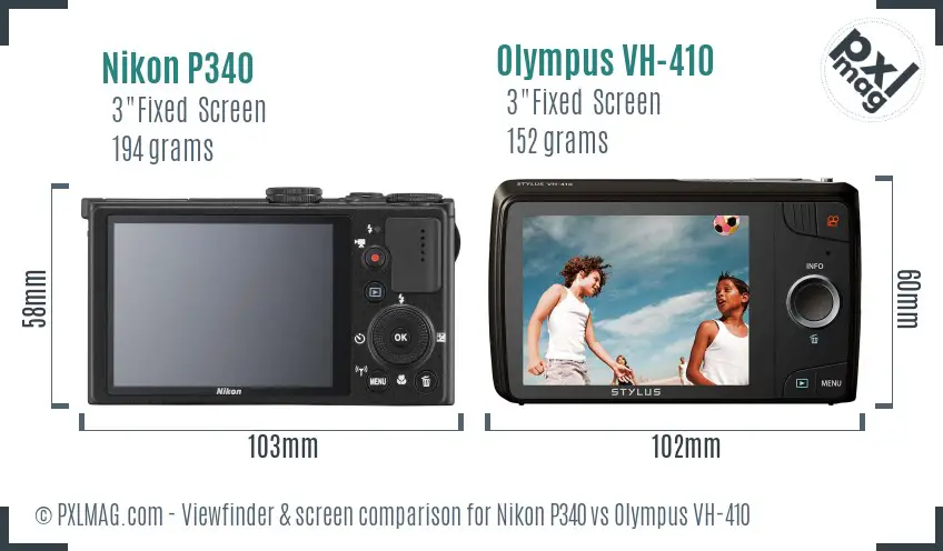 Nikon P340 vs Olympus VH-410 Screen and Viewfinder comparison