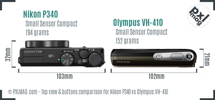 Nikon P340 vs Olympus VH-410 top view buttons comparison