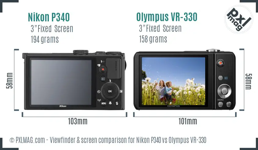 Nikon P340 vs Olympus VR-330 Screen and Viewfinder comparison