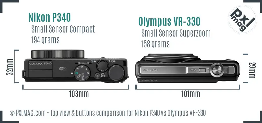 Nikon P340 vs Olympus VR-330 top view buttons comparison