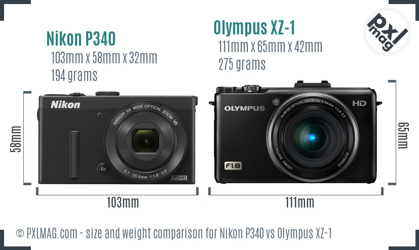 Nikon P340 vs Olympus XZ-1 size comparison