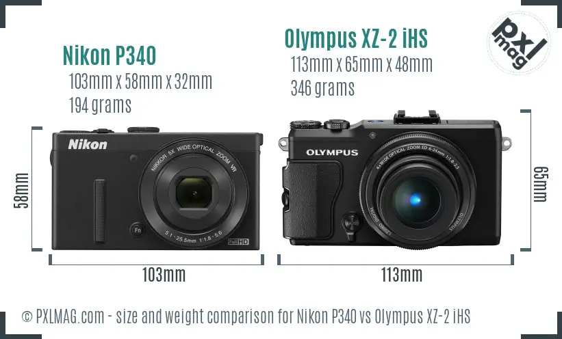 Nikon P340 vs Olympus XZ-2 iHS size comparison