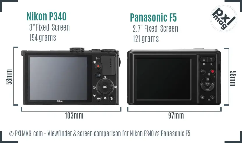 Nikon P340 vs Panasonic F5 Screen and Viewfinder comparison