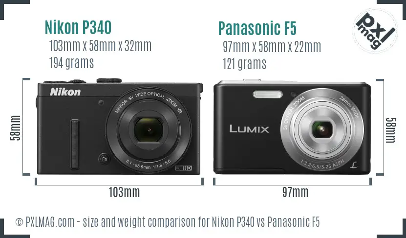 Nikon P340 vs Panasonic F5 size comparison