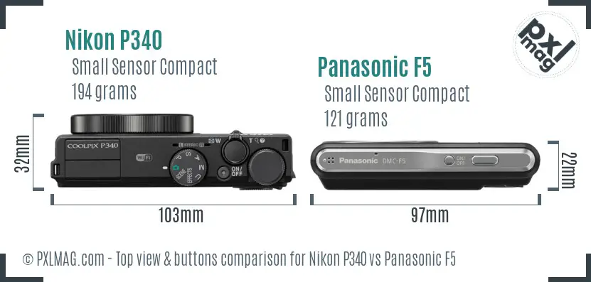Nikon P340 vs Panasonic F5 top view buttons comparison