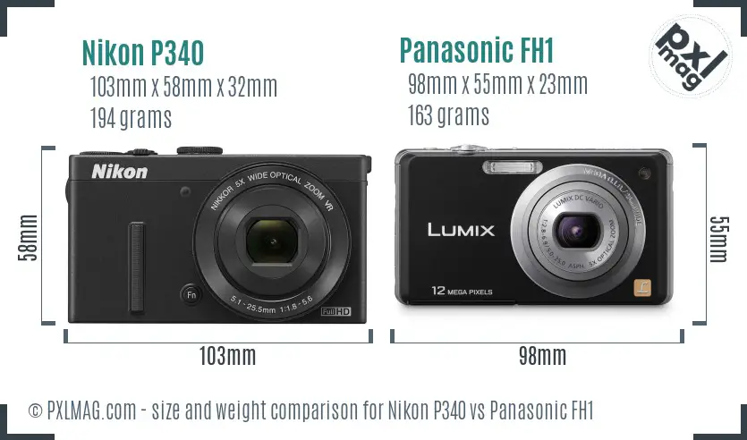 Nikon P340 vs Panasonic FH1 size comparison Nikon P340 vs Panasonic FH1 size comparison