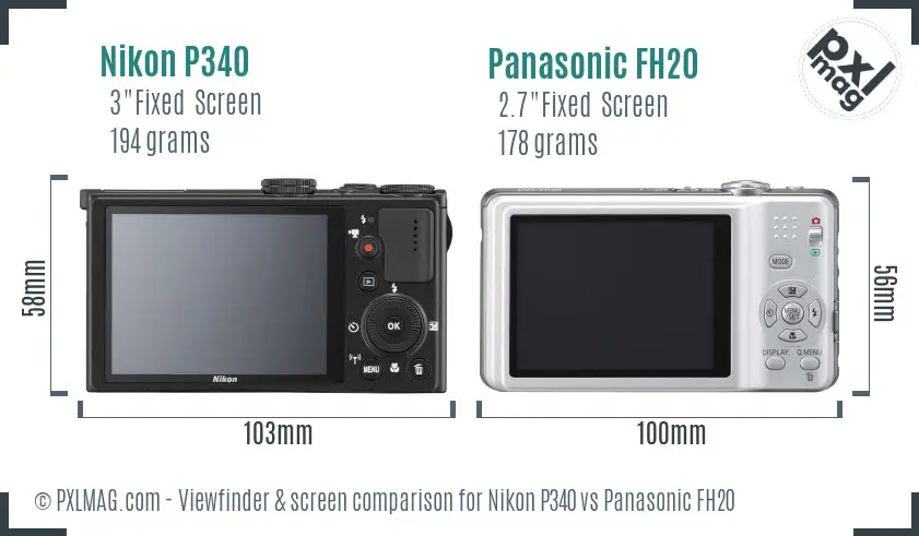 Nikon P340 vs Panasonic FH20 Screen and Viewfinder comparison