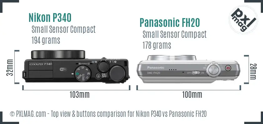 Nikon P340 vs Panasonic FH20 top view buttons comparison