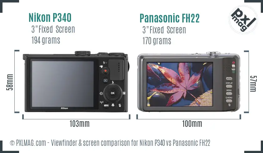 Nikon P340 vs Panasonic FH22 Screen and Viewfinder comparison