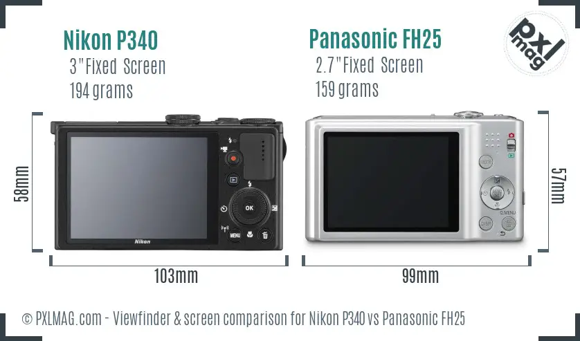 Nikon P340 vs Panasonic FH25 Screen and Viewfinder comparison Nikon P340 vs Panasonic FH25 Screen and Viewfinder comparison