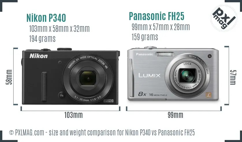Nikon P340 vs Panasonic FH25 size comparison Nikon P340 vs Panasonic FH25 size comparison