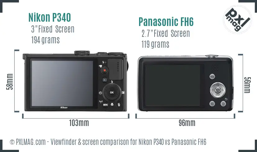 Nikon P340 vs Panasonic FH6 Screen and Viewfinder comparison