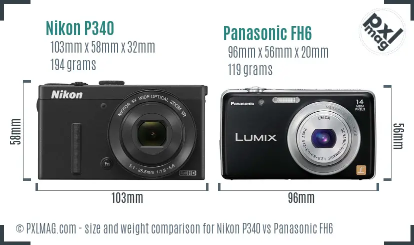 Nikon P340 vs Panasonic FH6 size comparison