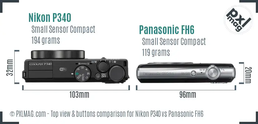 Nikon P340 vs Panasonic FH6 top view buttons comparison