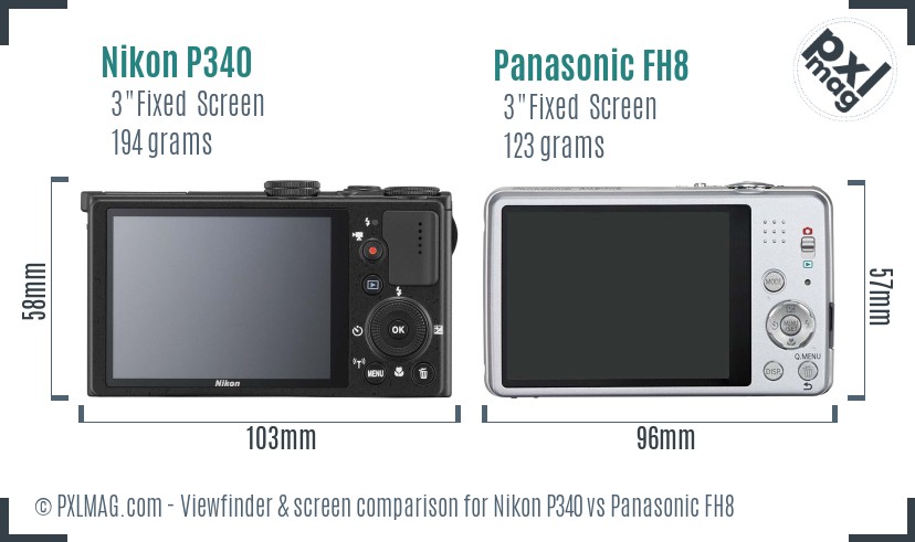 Nikon P340 vs Panasonic FH8 Screen and Viewfinder comparison