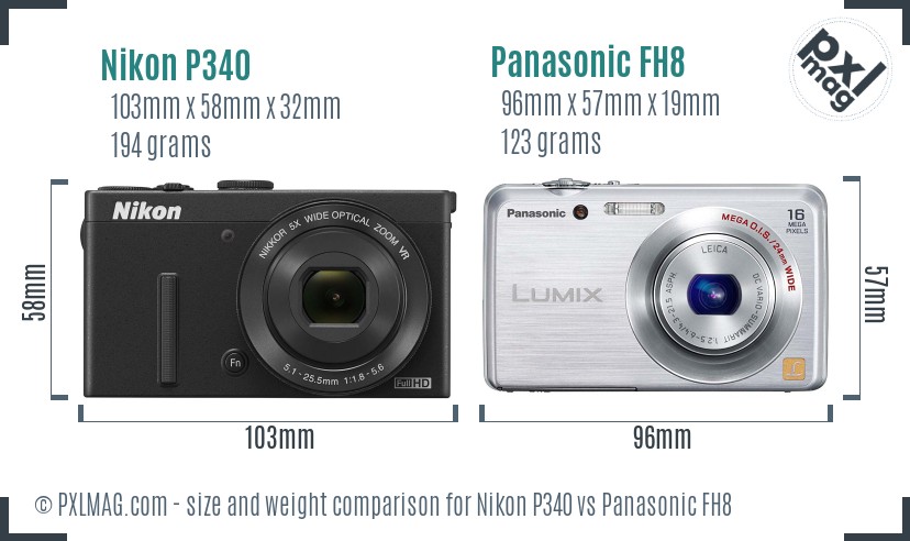 Nikon P340 vs Panasonic FH8 size comparison Nikon P340 vs Panasonic FH8 size comparison