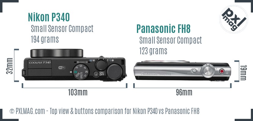 Nikon P340 vs Panasonic FH8 top view buttons comparison