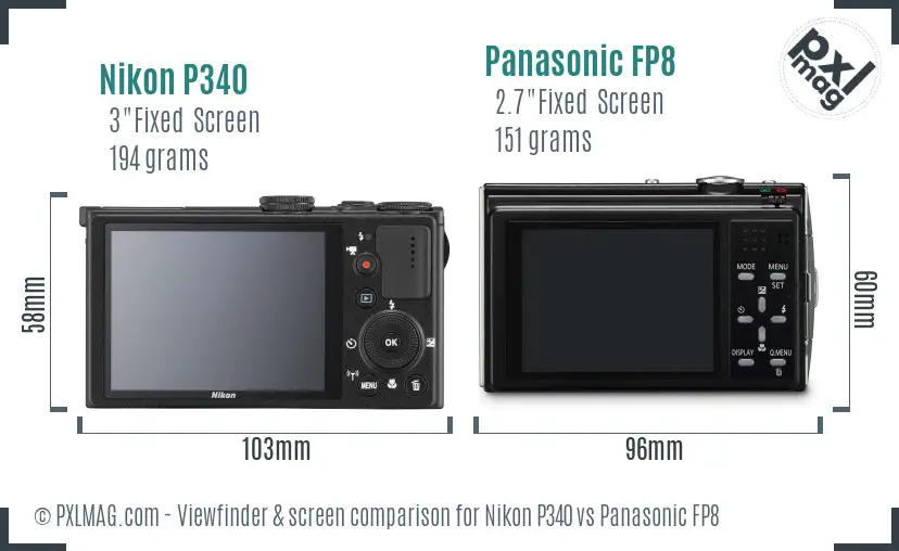Nikon P340 vs Panasonic FP8 Screen and Viewfinder comparison