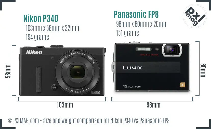 Nikon P340 vs Panasonic FP8 size comparison