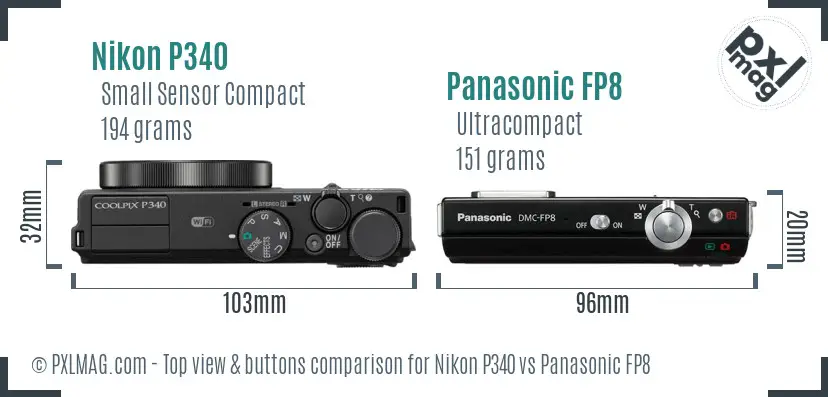 Nikon P340 vs Panasonic FP8 top view buttons comparison