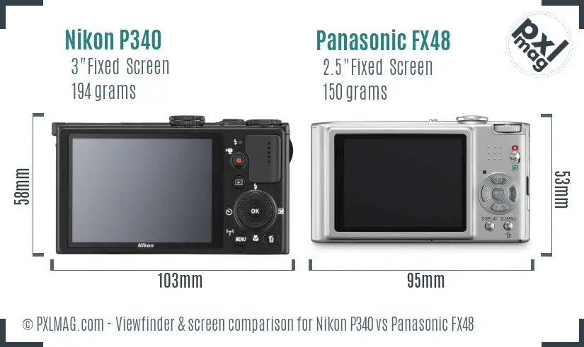 Nikon P340 vs Panasonic FX48 Screen and Viewfinder comparison