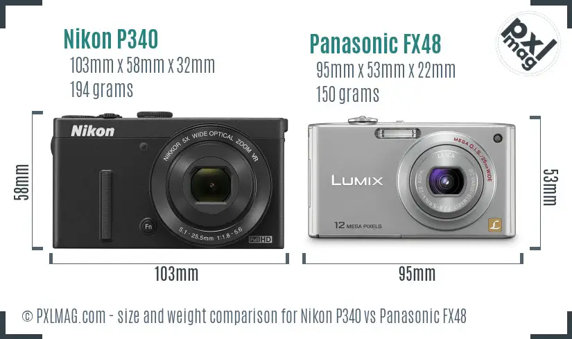 Nikon P340 vs Panasonic FX48 size comparison