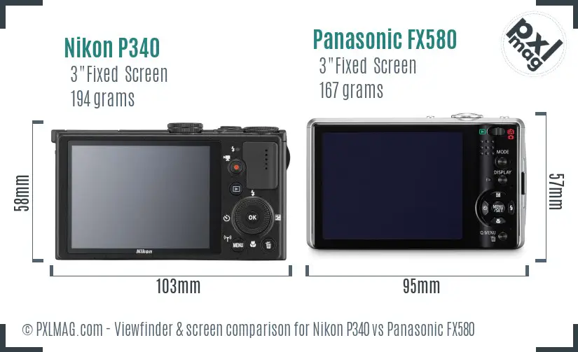 Nikon P340 vs Panasonic FX580 Screen and Viewfinder comparison