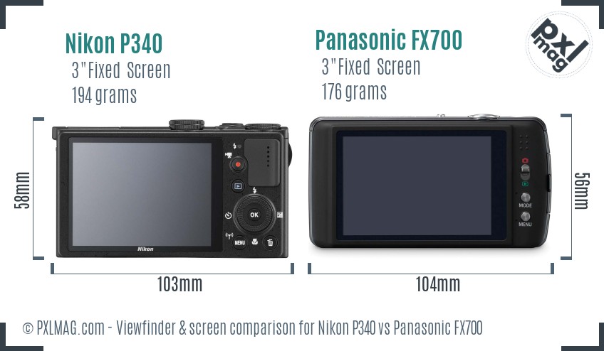 Nikon P340 vs Panasonic FX700 Screen and Viewfinder comparison