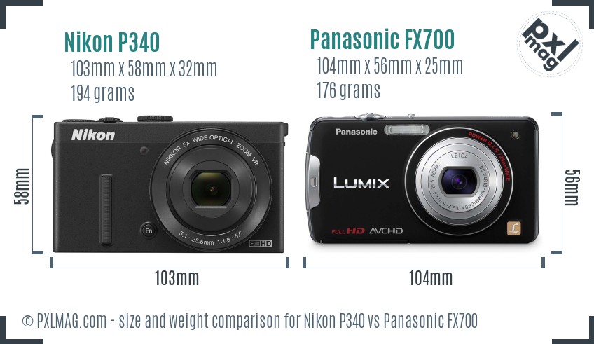 Nikon P340 vs Panasonic FX700 size comparison Nikon P340 vs Panasonic FX700 size comparison