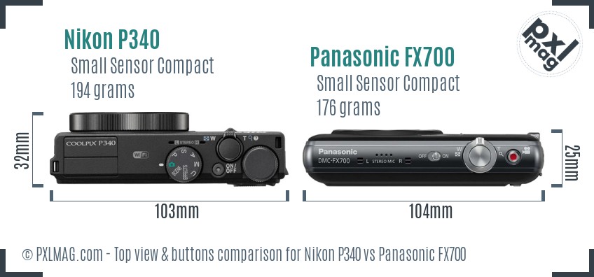 Nikon P340 vs Panasonic FX700 top view buttons comparison