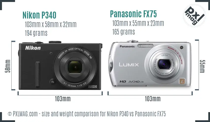 Nikon P340 vs Panasonic FX75 size comparison Nikon P340 vs Panasonic FX75 size comparison