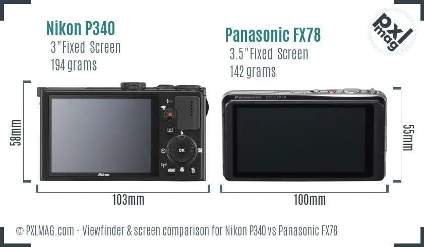 Nikon P340 vs Panasonic FX78 Screen and Viewfinder comparison