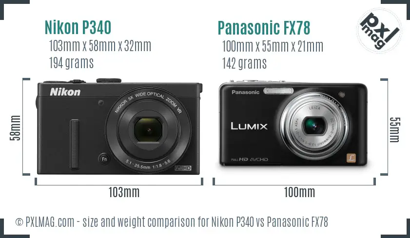 Nikon P340 vs Panasonic FX78 size comparison