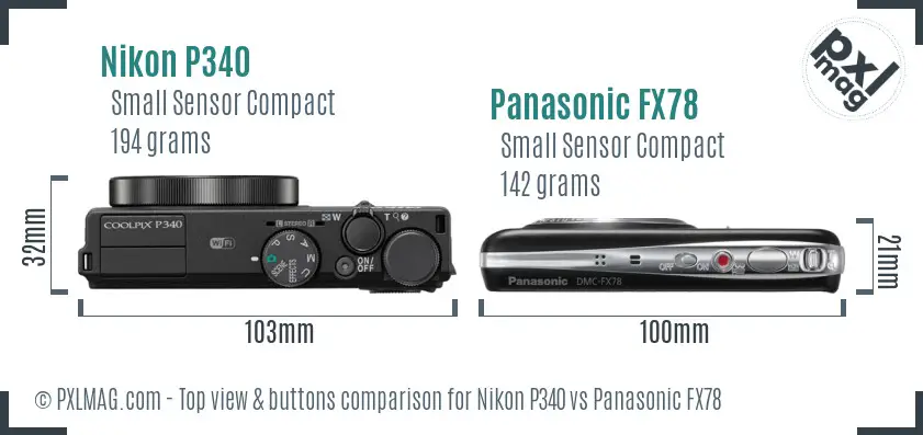 Nikon P340 vs Panasonic FX78 top view buttons comparison