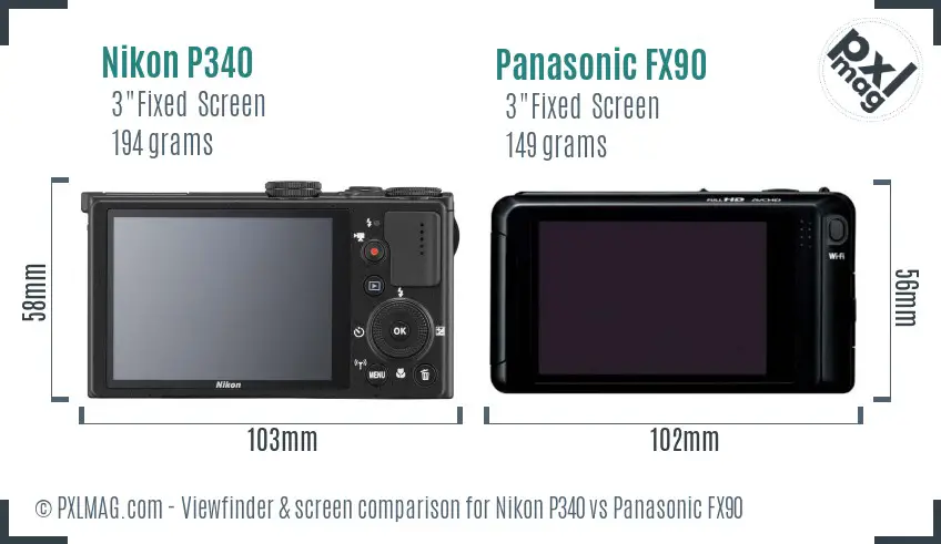 Nikon P340 vs Panasonic FX90 Screen and Viewfinder comparison