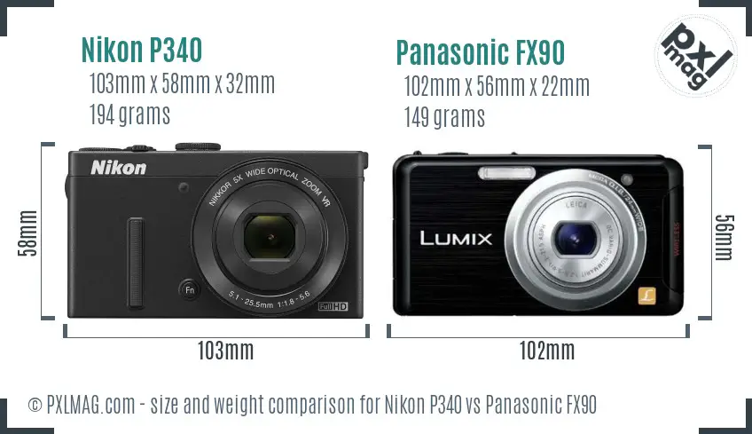 Nikon P340 vs Panasonic FX90 size comparison Nikon P340 vs Panasonic FX90 size comparison