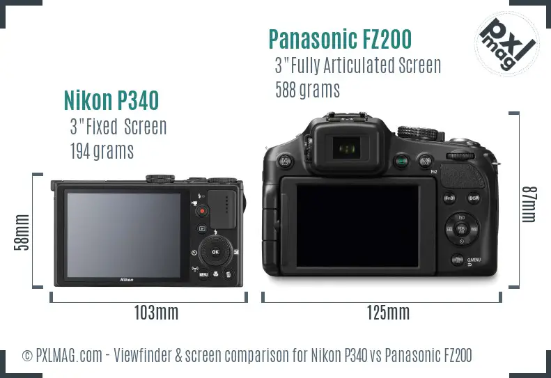 Nikon P340 vs Panasonic FZ200 Screen and Viewfinder comparison Nikon P340 vs Panasonic FZ200 Screen and Viewfinder comparison