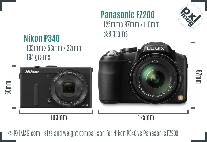 Nikon P340 vs Panasonic FZ200 size comparison Nikon P340 vs Panasonic FZ200 size comparison