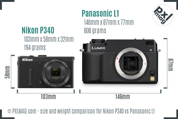 Nikon P340 vs Panasonic L1 size comparison Nikon P340 vs Panasonic L1 size comparison