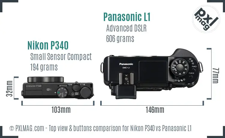 Nikon P340 vs Panasonic L1 top view buttons comparison Nikon P340 vs Panasonic L1 top view buttons comparison