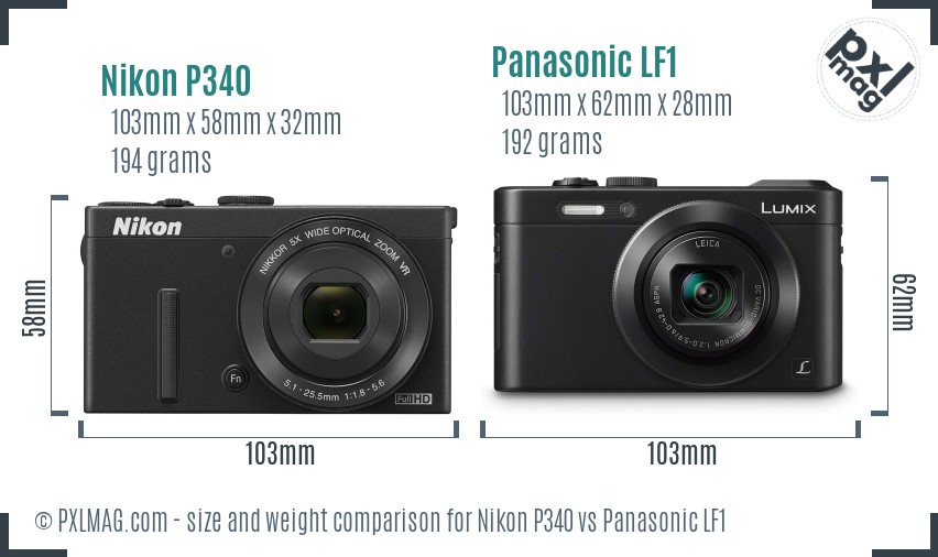 Nikon P340 vs Panasonic LF1 size comparison