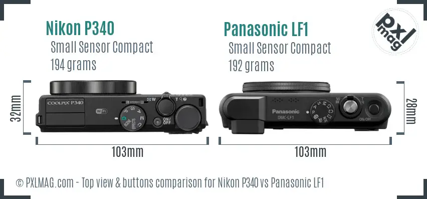 Nikon P340 vs Panasonic LF1 top view buttons comparison